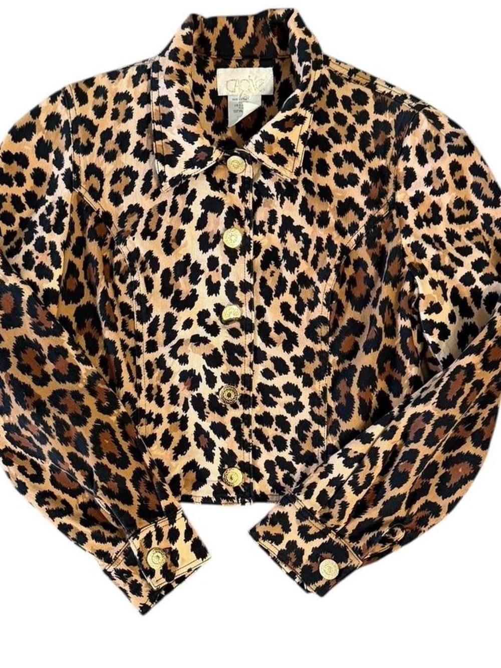 Vintage Cache Leopard Print Jacket with Gold Statement Buttons